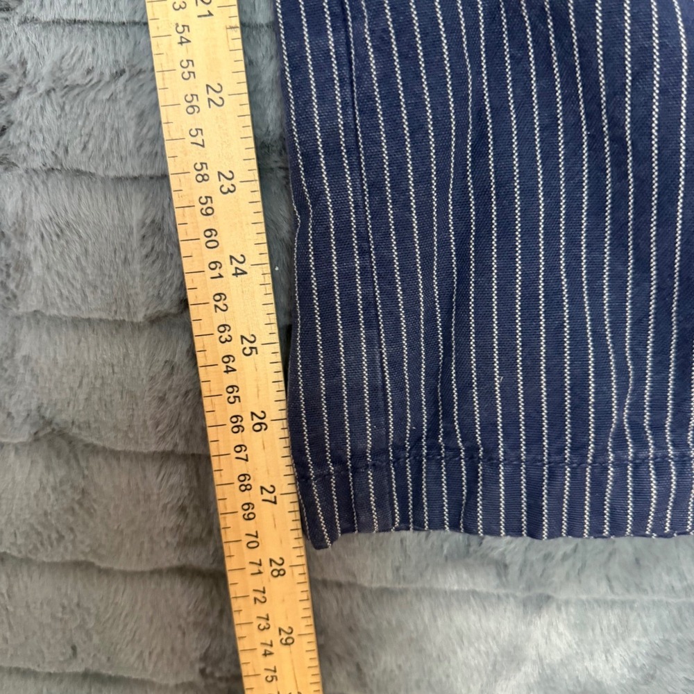 Aerie Navy White Pinstripe Wide Leg Pants Elastic Waist L Short Cotton Lyocell - Picture 4 of 9